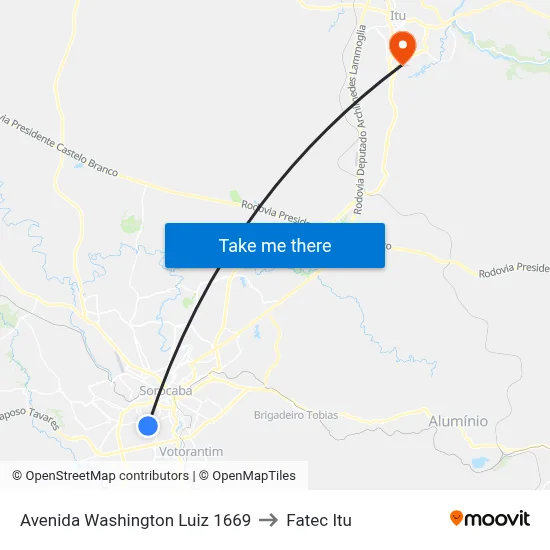 Avenida Washington Luiz 1669 to Fatec Itu map