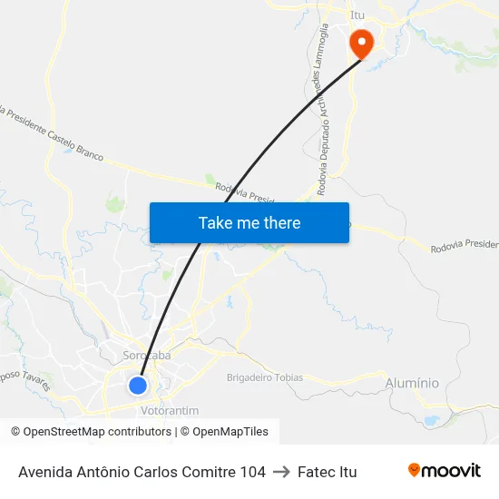 Avenida Antônio Carlos Comitre 104 to Fatec Itu map