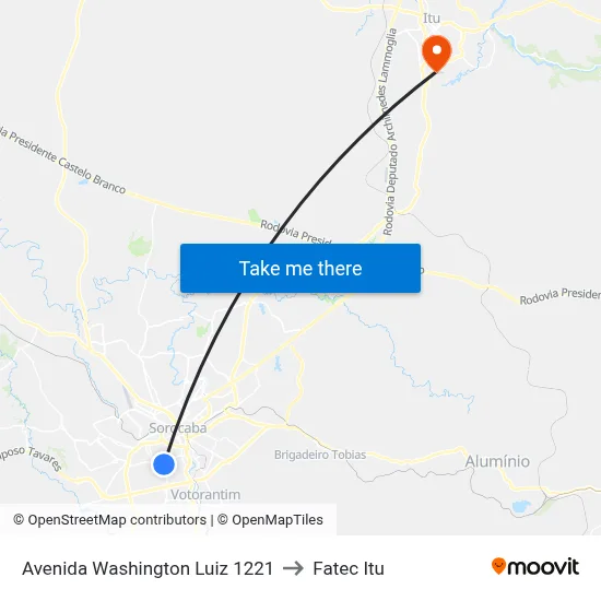 Avenida Washington Luiz 1221 to Fatec Itu map