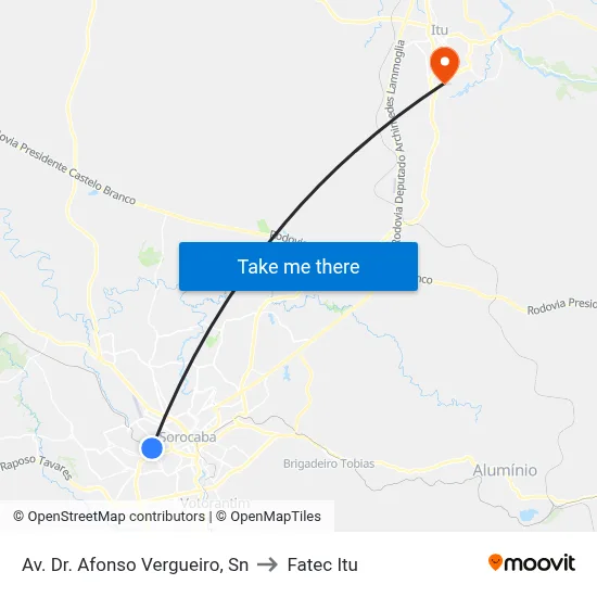 Av. Dr. Afonso Vergueiro, Sn to Fatec Itu map