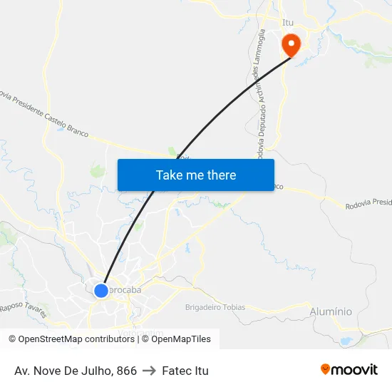 Av. Nove De Julho, 866 to Fatec Itu map