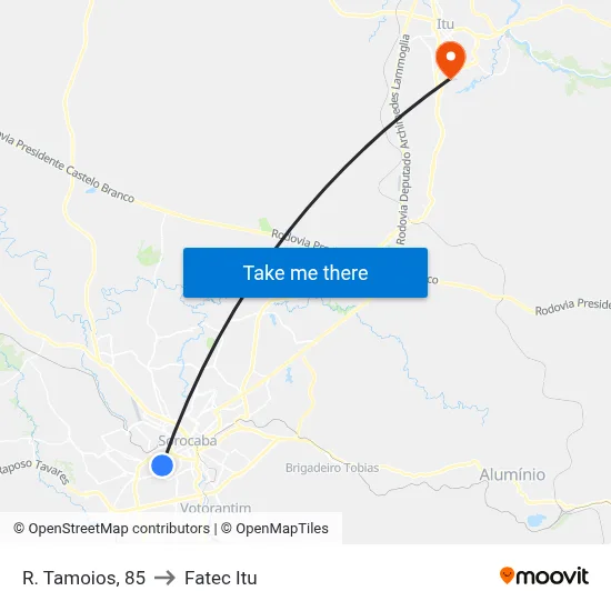 R. Tamoios, 85 to Fatec Itu map
