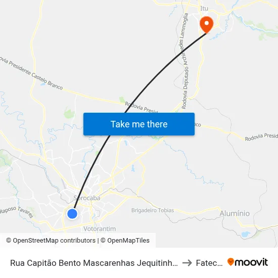 Rua Capitão Bento Mascarenhas Jequitinhonha 2321 to Fatec Itu map