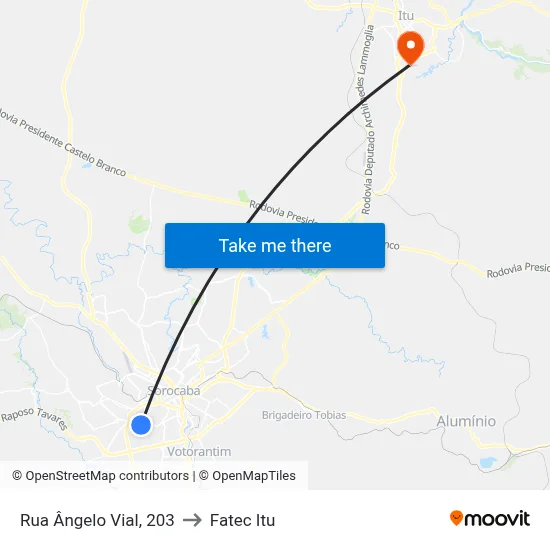 Rua Ângelo Vial, 203 to Fatec Itu map
