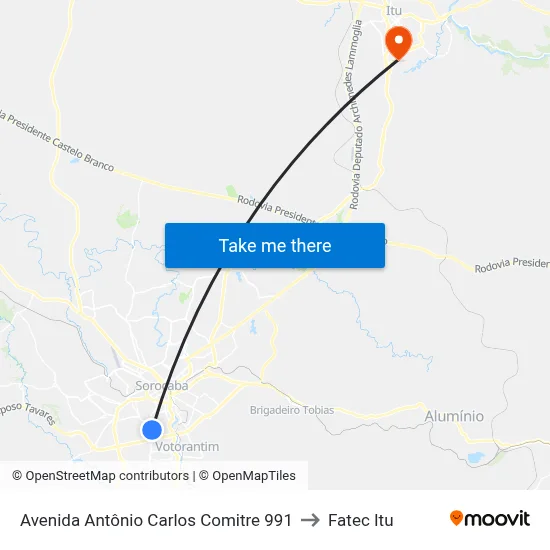 Avenida Antônio Carlos Comitre 991 to Fatec Itu map