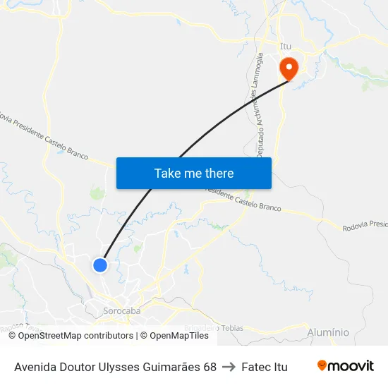 Avenida Doutor Ulysses Guimarães 68 to Fatec Itu map