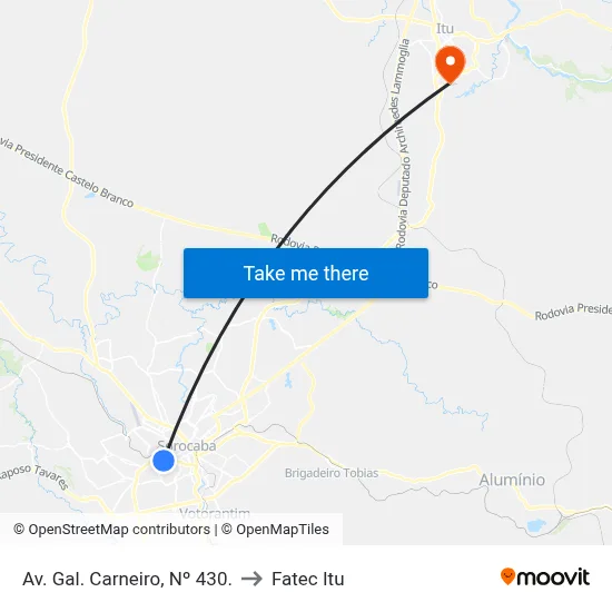 Av. Gal. Carneiro, Nº 430. to Fatec Itu map