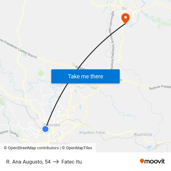 R. Ana Augusto, 54 to Fatec Itu map