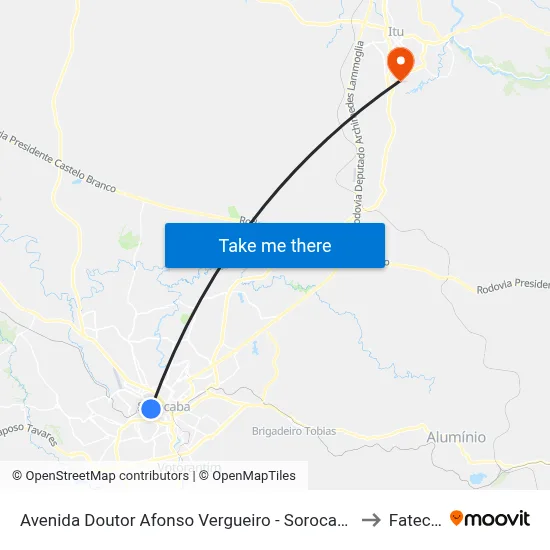 Avenida Doutor Afonso Vergueiro - Sorocaba Shopping to Fatec Itu map
