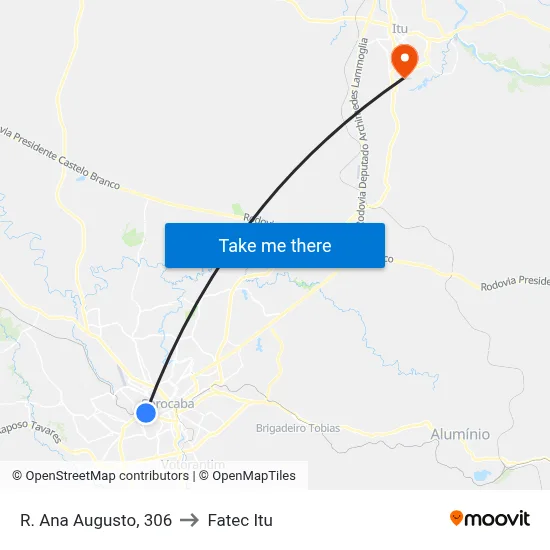 R. Ana Augusto, 306 to Fatec Itu map