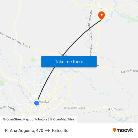 R. Ana Augusto, 470 to Fatec Itu map