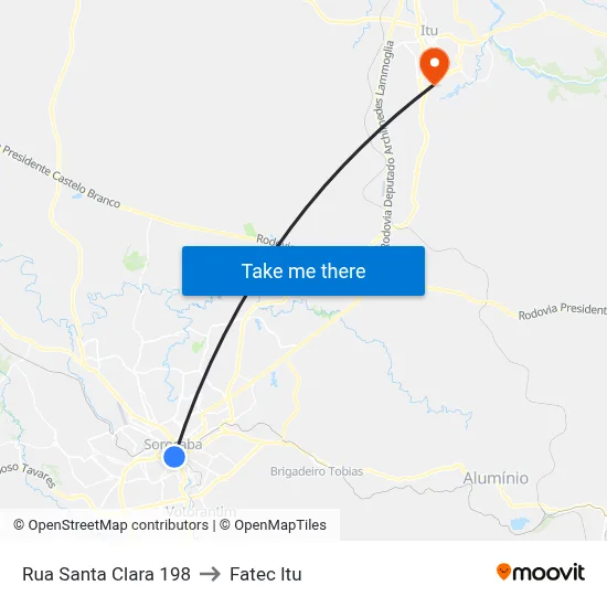 Rua Santa Clara 198 to Fatec Itu map