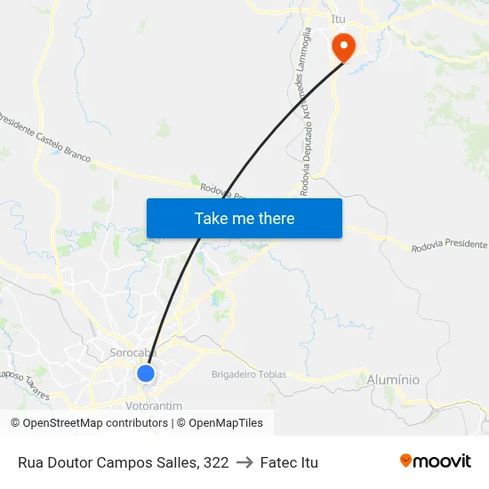 Rua Doutor Campos Salles, 322 to Fatec Itu map