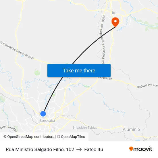 Rua Ministro Salgado Filho, 102 to Fatec Itu map
