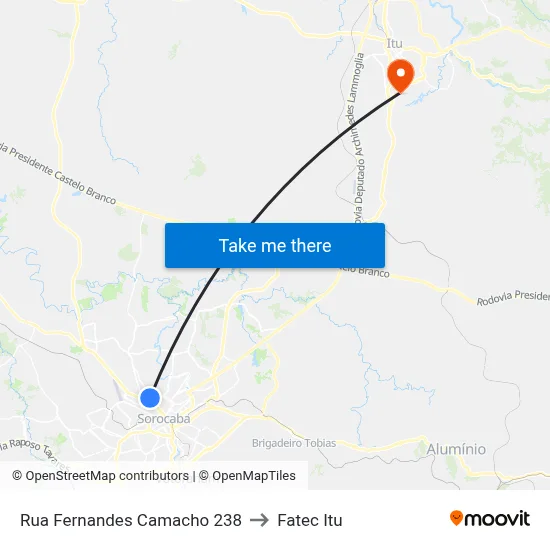 Rua Fernandes Camacho 238 to Fatec Itu map