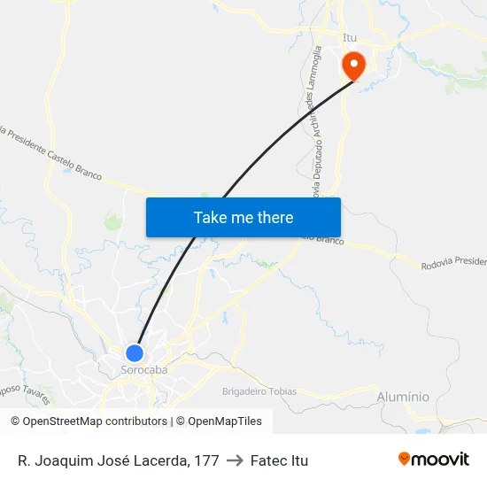 R. Joaquim José Lacerda, 177 to Fatec Itu map