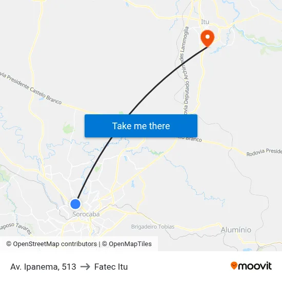 Av. Ipanema, 513 to Fatec Itu map