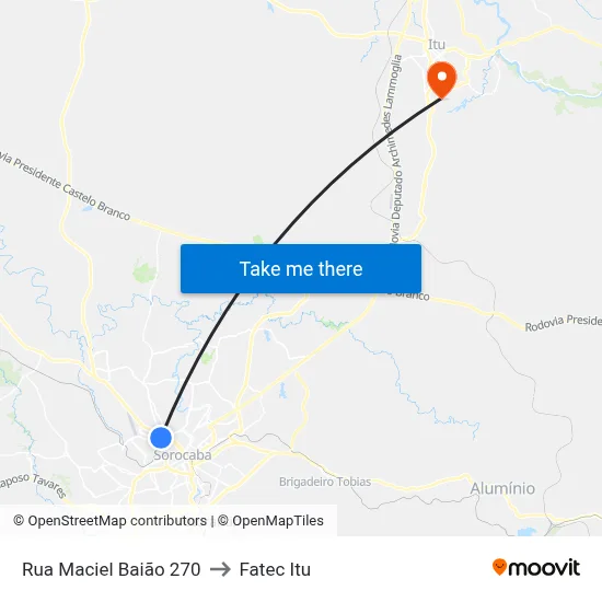 Rua Maciel Baião 270 to Fatec Itu map