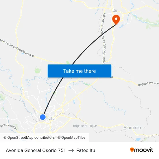 Avenida General Osório 751 to Fatec Itu map