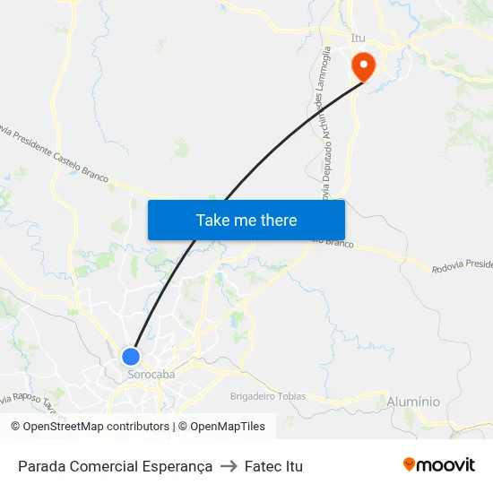 Parada Comercial Esperança to Fatec Itu map