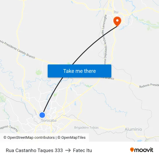 Rua Castanho Taques 333 to Fatec Itu map