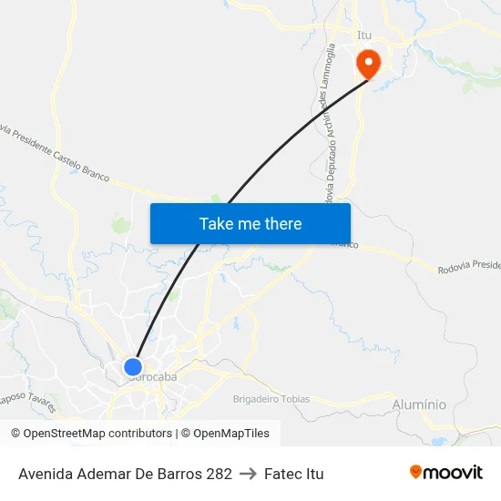 Avenida Ademar De Barros 282 to Fatec Itu map