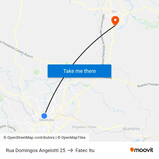 Rua Domingos Angelotti 25 to Fatec Itu map