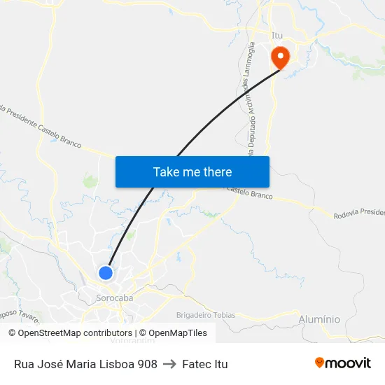 Rua José Maria Lisboa 908 to Fatec Itu map