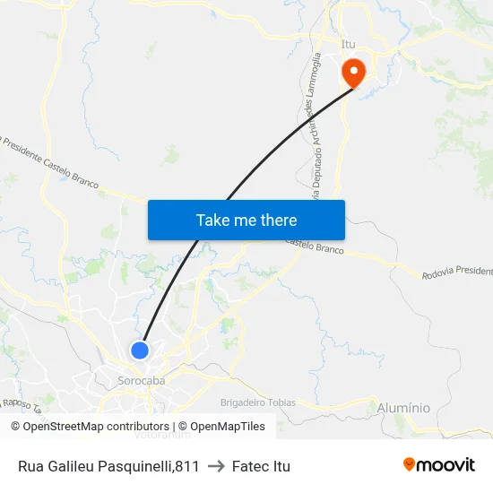 Rua Galileu Pasquinelli,811 to Fatec Itu map