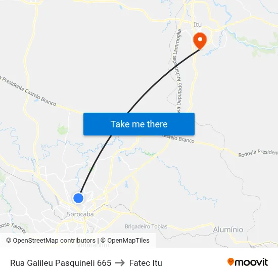 Rua Galileu Pasquineli  665 to Fatec Itu map