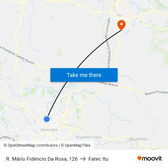 R. Mário Fidêncio Da Rosa, 126 to Fatec Itu map