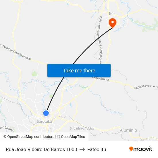 Rua João Ribeiro De Barros 1000 to Fatec Itu map
