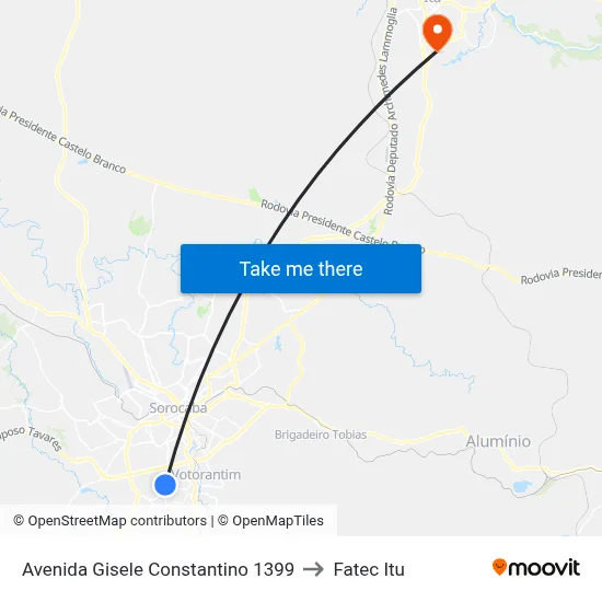 Avenida Gisele Constantino 1399 to Fatec Itu map