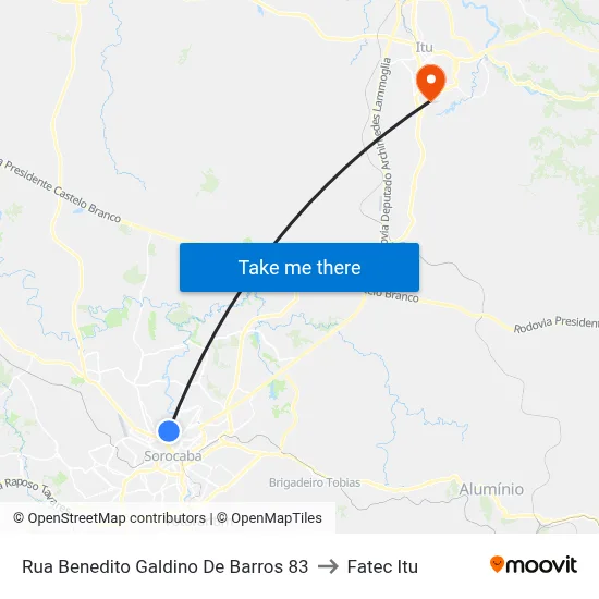 Rua Benedito Galdino De Barros 83 to Fatec Itu map