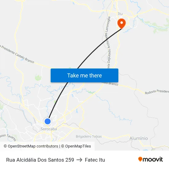 Rua Alcidália Dos Santos 259 to Fatec Itu map