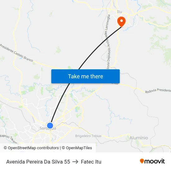 Avenida Pereira Da Silva 55 to Fatec Itu map