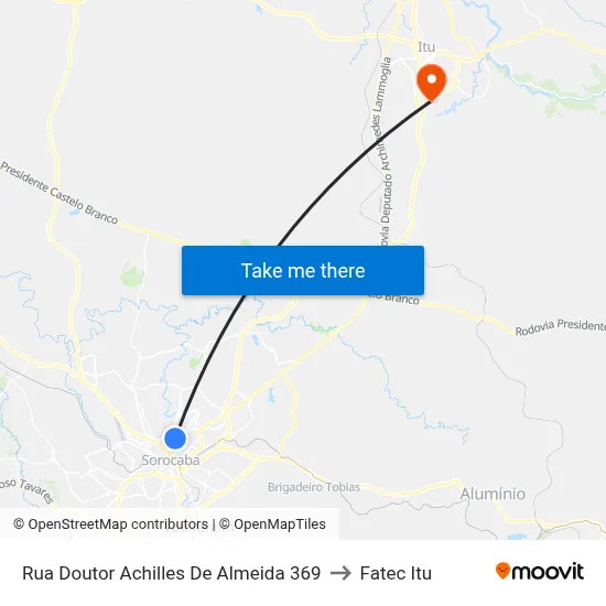 Rua Doutor Achilles De Almeida 369 to Fatec Itu map