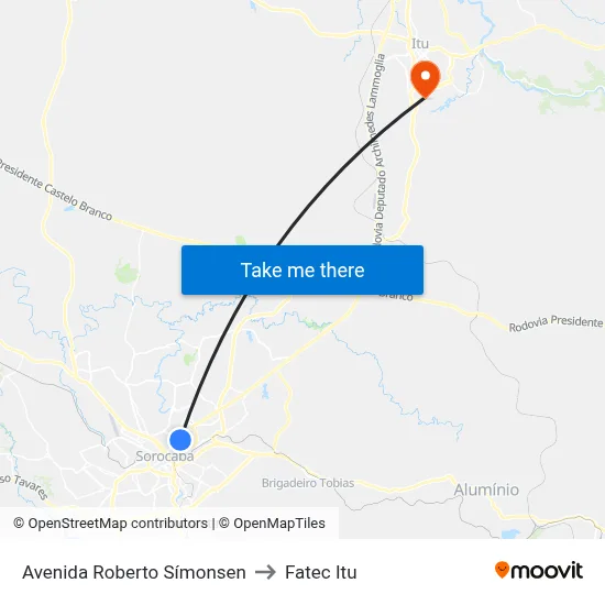 Avenida Roberto Símonsen to Fatec Itu map