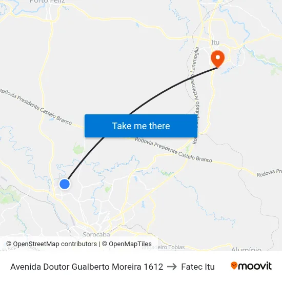 Avenida Doutor Gualberto Moreira 1612 to Fatec Itu map