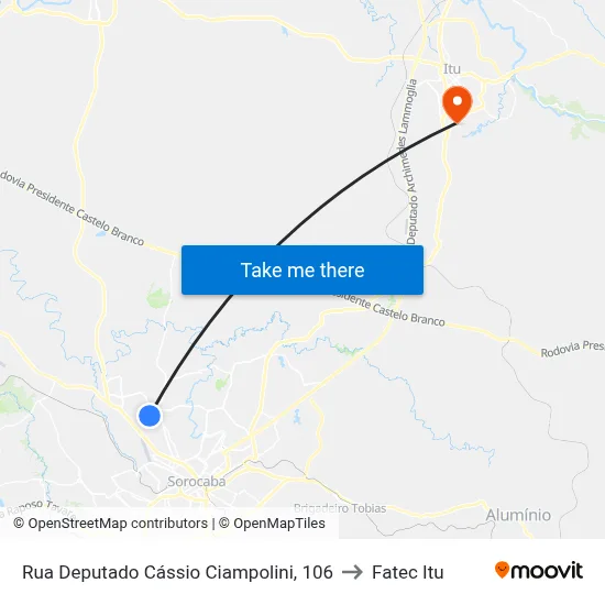 Rua Deputado Cássio Ciampolini, 106 to Fatec Itu map