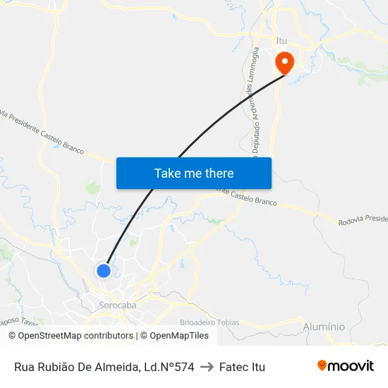 Rua  Rubião De Almeida, Ld.Nº574 to Fatec Itu map
