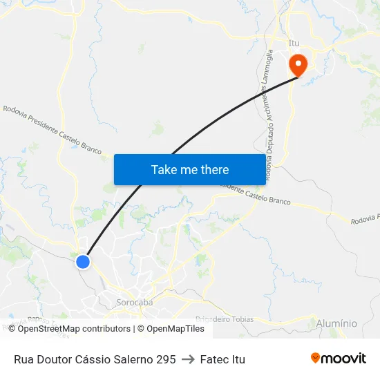 Rua Doutor Cássio Salerno 295 to Fatec Itu map
