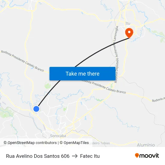 Rua Avelino Dos Santos 606 to Fatec Itu map