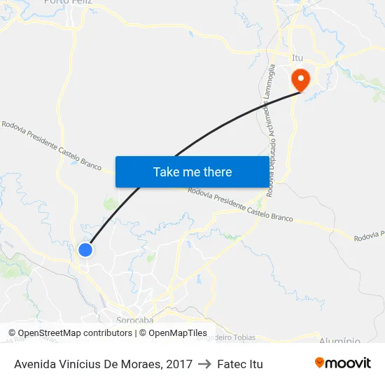 Avenida Vinícius De Moraes, 2017 to Fatec Itu map