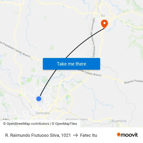 R. Raimundo Frutuoso Silva, 1021 to Fatec Itu map