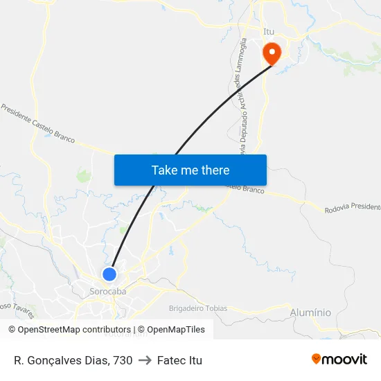 R. Gonçalves Dias, 730 to Fatec Itu map