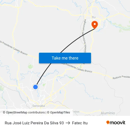 Rua José Luiz Pereira Da Silva 93 to Fatec Itu map