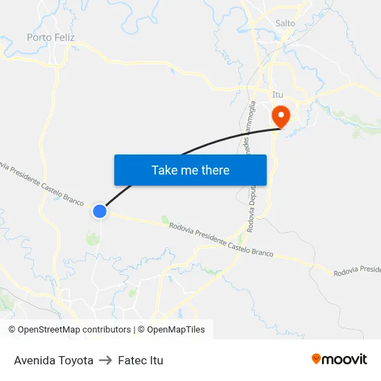 Avenida Toyota to Fatec Itu map