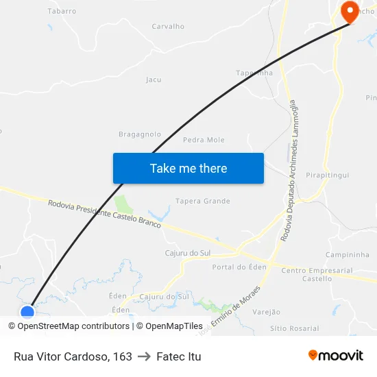 Rua Vitor Cardoso, 163 to Fatec Itu map