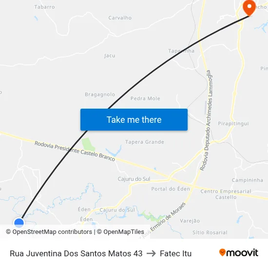 Rua Juventina Dos Santos Matos 43 to Fatec Itu map
